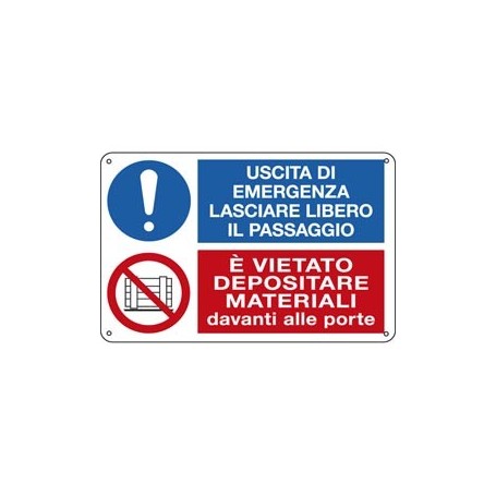 CARTELLO ALLUMINIO 30X20CM 'USCITA DI EMERGENZA.../VIETATO DEPOSITARE...' - E3541