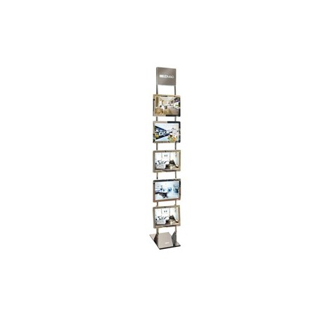 ESPOSITORE LED DA TERRA H200CM CON 5 CORNICI A4 FREESTANDING LEDMAG - FKIT5XA4H