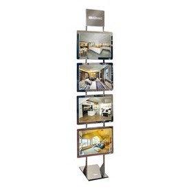 ESPOSITORE LED DA TERRA H200CM CON 4 CORNICI A3 ORIZ. FREESTANDING LEDMAG - FKIT4XA3H