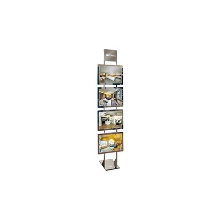ESPOSITORE LED DA TERRA H200CM CON 4 CORNICI A3 ORIZ. FREESTANDING LEDMAG - FKIT4XA3H