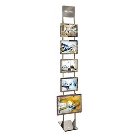 ESPOSITORE LED DA TERRA H200CM CON 4 CORNICI A4 + 1 A3 ORIZ.FREESTANDING LEDMAG - FKIT4XA41XA3H