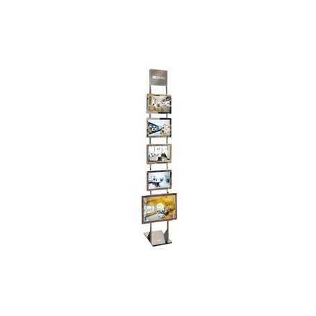 ESPOSITORE LED DA TERRA H200CM CON 4 CORNICI A4 + 1 A3 ORIZ.FREESTANDING LEDMAG - FKIT4XA41XA3H