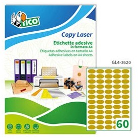ETICHETTA ADESIVA GL4 OVALE ORO SATINATA 100FG A4 36X20MM (60ET/FG) TICO - GL4-3620