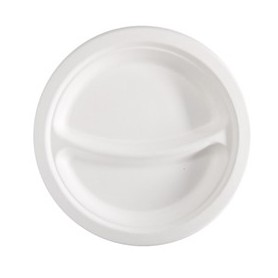 50 PIATTI A 2 SCOMPARTI MONOUSO IN CANNA DA ZUCCHERO Ã23CM BIANCO SIGNOR BIO - BPC005BIO50B