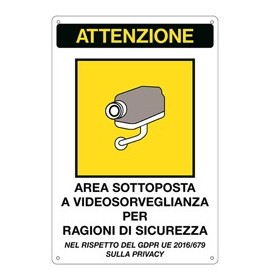 CARTELLO ALLUMINIO 20X30CM 'AREA SOTTOPOSTA A VIDEOSORVEGLIANZA' RIF.GDPR - 33378
