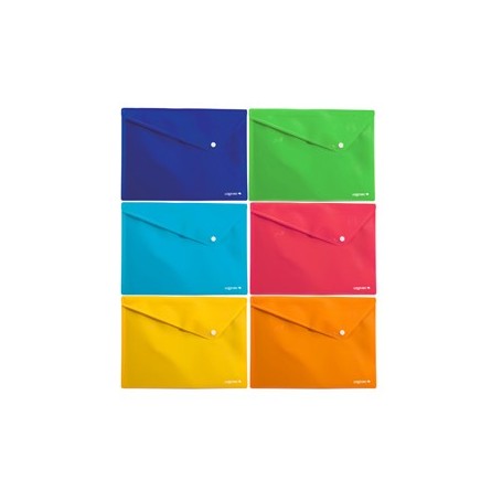 6 BUSTE C/BOTTONE IN PPL COLOROSA 33X24.5CM COLORI ASSORTITI RIPLAST - 361908