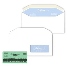 500 BUSTE SILVER MATIC LUX FSCÂ® GOMMATA BIANCA C/FINESTRA 110X230MM 80GR PIGNA E - 0388987AM