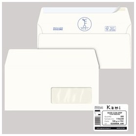 500 BUSTE KAMI STRIP BIANCA CARTA RICICLATA FSC C/FINESTRA 110X230MM 100GR PIGNA - 0250004AM