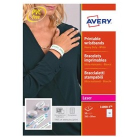 BRACCIALETTI IDENTIFICATIVI BIANCO 5FG A4 265X18MM (10ET/FG) LASER AVERY - L4000-5