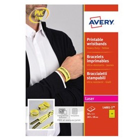 BRACCIALETTI IDENTIFICATIVI GIALLO 5FG A4 265X18MM (10ET/FG) LASER AVERY - L4001-5