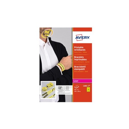 BRACCIALETTI IDENTIFICATIVI GIALLO 5FG A4 265X18MM (10ET/FG) LASER AVERY - L4001-5