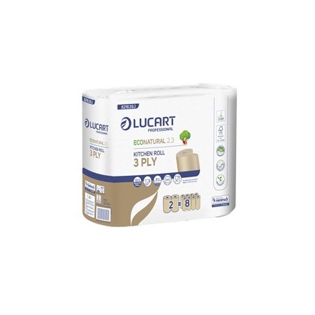 PACCO 2 ROTOLI ASCIUGATUTTO 200 STRAPPI ECONATURAL 2.3 LUCART PLASTIC FREE - 821639J