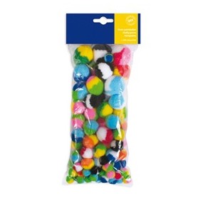 BUSTA 100 PZ POMPON A STRISCE DIM. 10-35MM IN COLORI ASSORTITI DECO - 12613