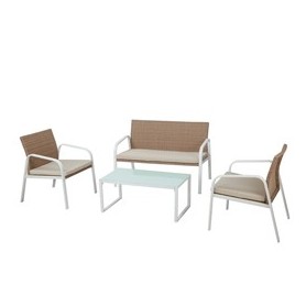 SALOTTO MADEIRA BIANCO/BEIGE - SET 4 ELEMENTI - S1304401