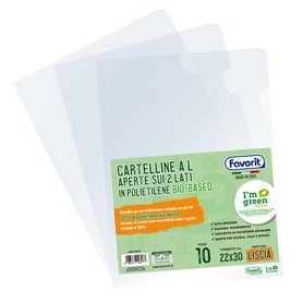 10 CARTELLINE A L 22X30 PE BIO-BASED TRASPARENTE LISCIO SUPERIOR FAVORIT - 400178018