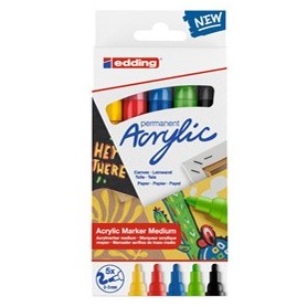 ASTUCCIO 5 MARCATORI ACRILICI EDDING 5100 MEDIUM BASIC - 4-5100-5