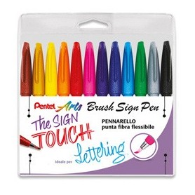 ASTUCCIO 12 SIGN PEN BRUSH COLORI ASSORTITI PENTEL - 22187