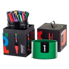 GIFT BOX C/COPERCHIO VERDE 18 MARCATORI UNI POSCA PC5M P. MEDIA COL.ASS. UNI - M 84008578