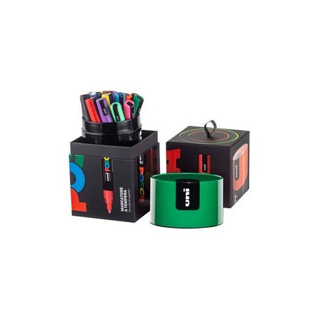 GIFT BOX C/COPERCHIO VERDE 18 MARCATORI UNI POSCA PC5M P. MEDIA COL.ASS. UNI - M 84008578