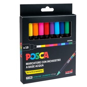 ASTUCCIO 10 MARCATORE UNI POSCA PEN PC1M P. EXTRA FINE 0.7MM COL.ASS. UNI - M PC1MR 10P