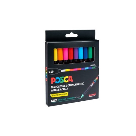 ASTUCCIO 10 MARCATORE UNI POSCA PEN PC1M P. EXTRA FINE 0.7MM COL.ASS. UNI - M PC1MR 10P