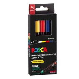 ASTUCCIO 5 MARCATORE UNI POSCA PEN PC1M P. EXTRA FINE 0.7MM COL.ASS. UNI - M PC1MR 5P/2