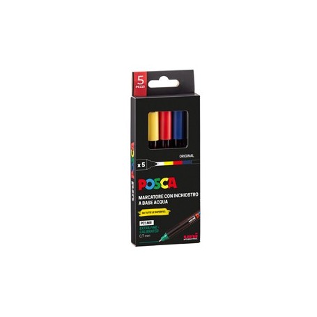 ASTUCCIO 5 MARCATORE UNI POSCA PEN PC1M P. EXTRA FINE 0.7MM COL.ASS. UNI - M PC1MR 5P/2
