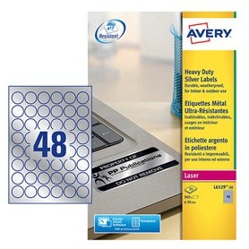 POLIESTERE ADESIVO L6129 ARGENTO 20FG A4 Ã 30MM(48ET/FG) LASER AVERY - L6129-20