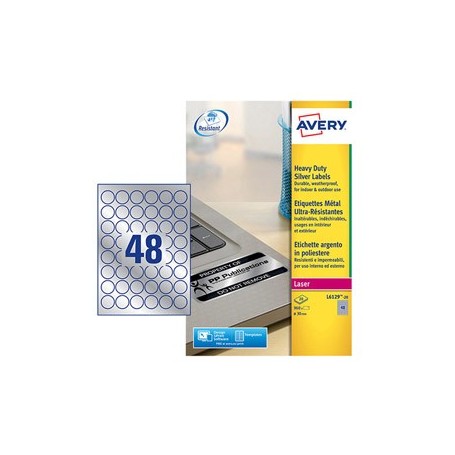 POLIESTERE ADESIVO L6129 ARGENTO 20FG A4 Ã 30MM(48ET/FG) LASER AVERY - L6129-20