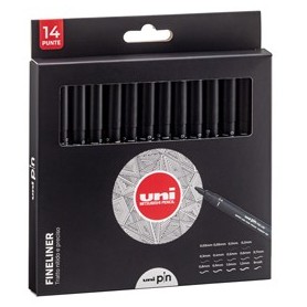 ASTUCCIO PIN FINELINER NERO 14 GRADAZIONI ASSORTITI UNI MITSUBISHI - M 84007168