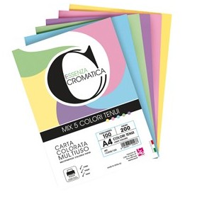 RISMA 100 FG CROMATICA 200GR A4 COLORI ASSORTITI TENUI CWR - 12308/100