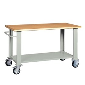 BANCO DA LAVORO CON RUOTE 150X75X90CM GRIGIO/LEGNO - BT439