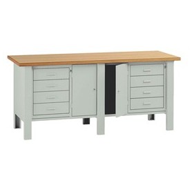 BANCO DA LAVORO CON 2 CASSETTIERE E 2 ANTE 200X75X90CM - BT430