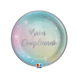 8 PIATTI Ã18CM BUON COMPLEANNO SOFT RAINBOW BIG PARTY - 74292