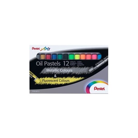 ASTUCCIO 12 PASTELLI A OLIO COLORI ASSORTITI FLUO E METAL PENTEL - PHN-MF12
