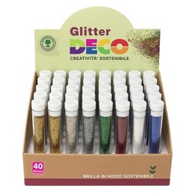 DISPLAY 40 FLACONI GLITTER BIO GRANA FINE 10ML COLORI ASSORTITI DECO - 13390/A40