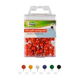 SCATOLA 100 SPILLI CARTOGRAFICI A SFERA ROSSO ART.266 - 266-R