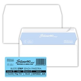 25 BUSTE SILVER90 STRIP FSCÂ®BIANCA INTERNOGRAFATA S/FINESTRA110X230MM90GR PIGNA - 0593022AM