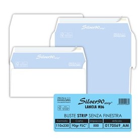 500 BUSTESILVER90 STRIP FSCÂ®BIANCA INTERNOGRAFATA S/FINESTRA110X230MM 90GR PIGNA - 0170569AM