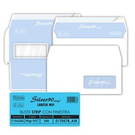 500 BUSTESILVER90 STRIP FSCÂ®BIANCA INTERNOGRAFATA C/FINESTRA110X230MM 90GR PIGNA - 0170578AM