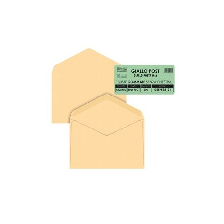 500 BUSTE GIALLO POSTALE GOMMATA CARTA RICICLATA FSCÂ® 120X180MM 80GR PIGNA ENVEL - 45959821