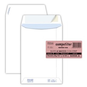 100 BUSTE SACCO COMPETITOR FSCÂ® BIANCA STRIP ADESIVO 190X260MM 80GR PIGNA ENVELO - 65452826