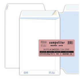 500 BUSTE SACCO COMPETITOR FSCÂ® BIANCA STRIP ADESIVO 230X330MM 80GR PIGNA ENVELO - 2948133