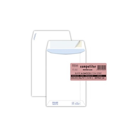 100 BUSTE SACCO COMPETITOR FSCÂ® BIANCA STRIP ADESIVO 250X353MM 80GR PIGNA ENVELO - 0099069B4