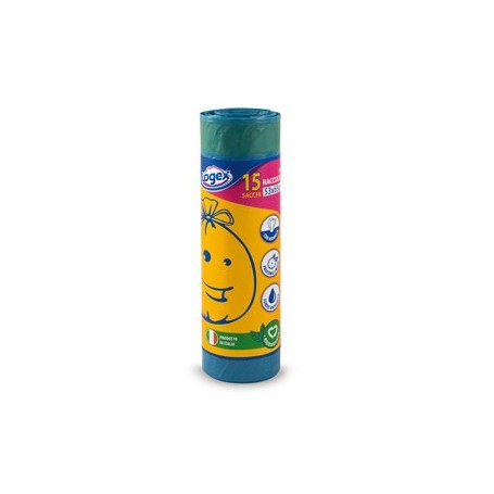 15 SACCHI IMMONDIZIA 53X65CM 40LT 25Â? BLU CON MANIGLIE - 632LX01
