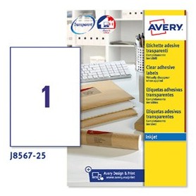 POLIESTERE ADESIVO J8567 TRASPARENTE 25FG A4 210X297MM (1ET/FG) INKJET AVERY - J8567-25
