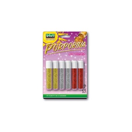 BUSTA 6 TUBI PORPORINA GLITTER ASSORTITO 2GR LEBEZ - 5134-ASS