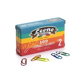 SCATOLA 100 FERMAGLI COLORATI E METALLIZZATI N.2 MM26 LEONE COLOR - FX10