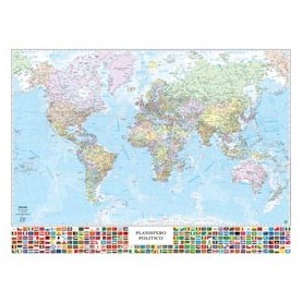 CARTA GEOGRAFICA MURALE PLANISFERO C/BANDIERE 132X97CM BELLETTI - M09PL/07
