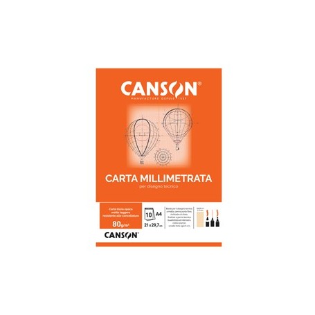 BLOCCO CARTA OPACA MILLIMETRATA 210X297MM 10FG 80GR CANSON - C200005812